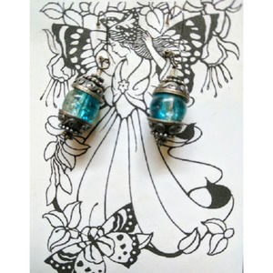 Hand Beaded Earrings w/ Crystal, Glass, Semi Precious Stone Small Bali & Blue